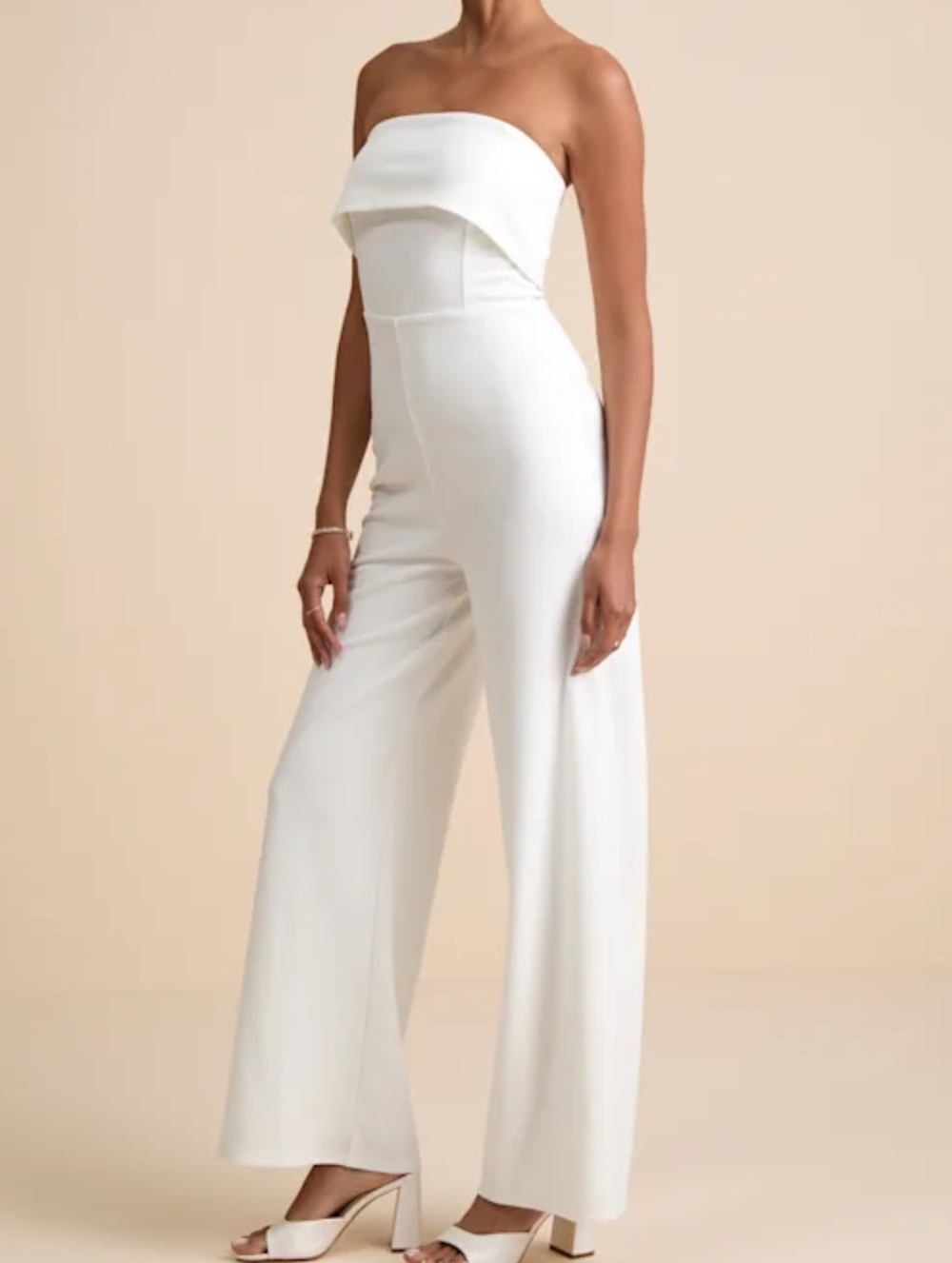 Lulus Carmo White Strapless Straight Leg Jumpsuit, Large